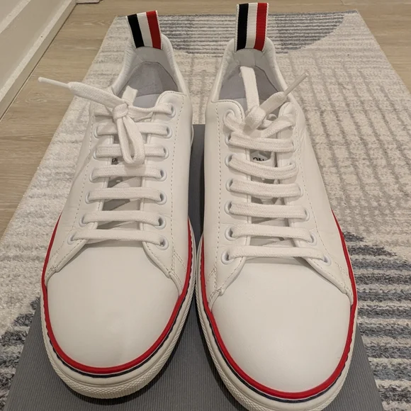[Thom Browne] White Vitello Calf Tennis Sneakers Sz 38 - Picture 6 of 14